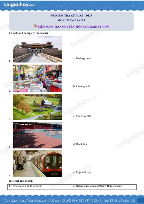 Đề thi giữa kì 1 Tiếng Anh 5 - Đề số 5